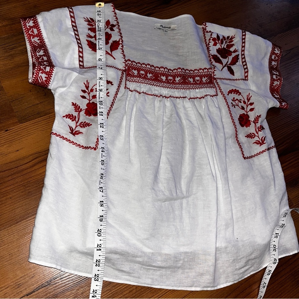 Madewell White Blouse with Red Embroidery - Picture 6 of 9